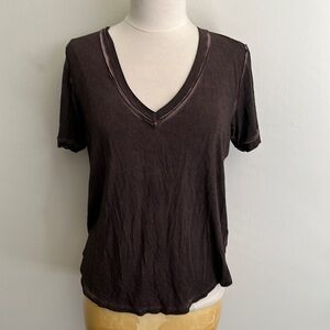 Dark Brown Deep V-Neck Tee (Buckle)